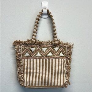 Antik Kraft | Boho Striped Beaded Tote Bag